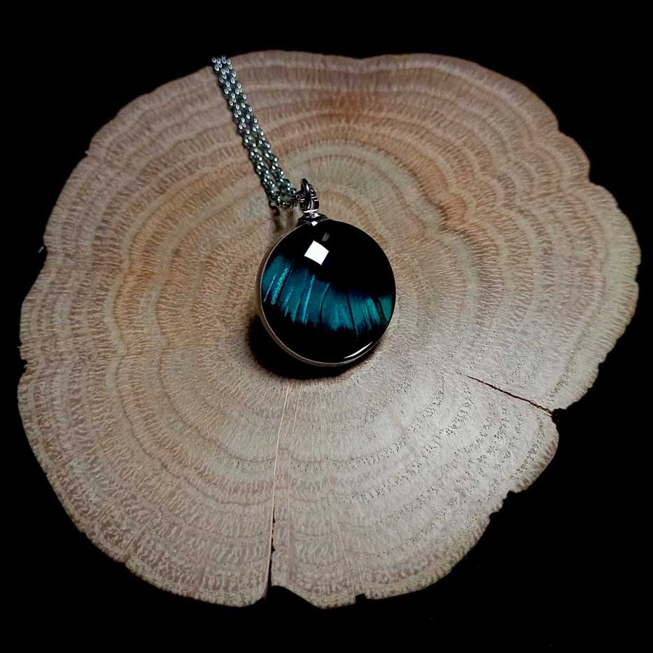 panacea prola glass lens butterfly wing necklace