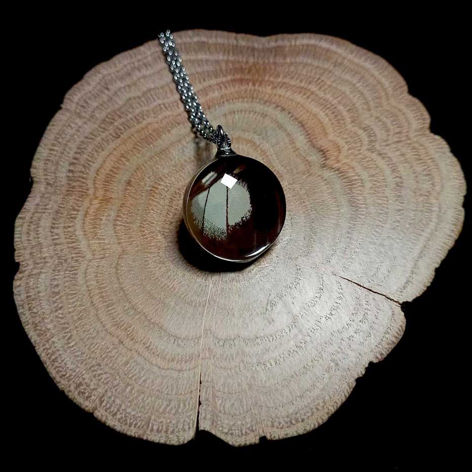 papilio isidorus glass lens butterfly wing necklace