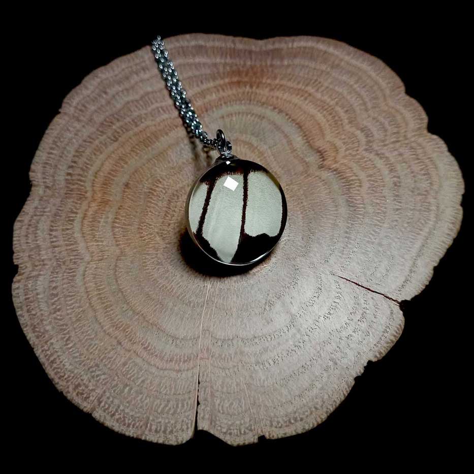papilio iswara glass lens butterfly wing necklace